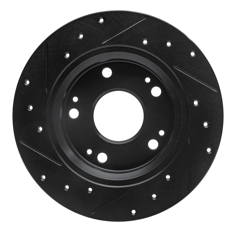 Honda CR-Z Brake Rotor (1) - Rear Right - R1 Concepts - Drilled & Slotted - Black - `11-`15